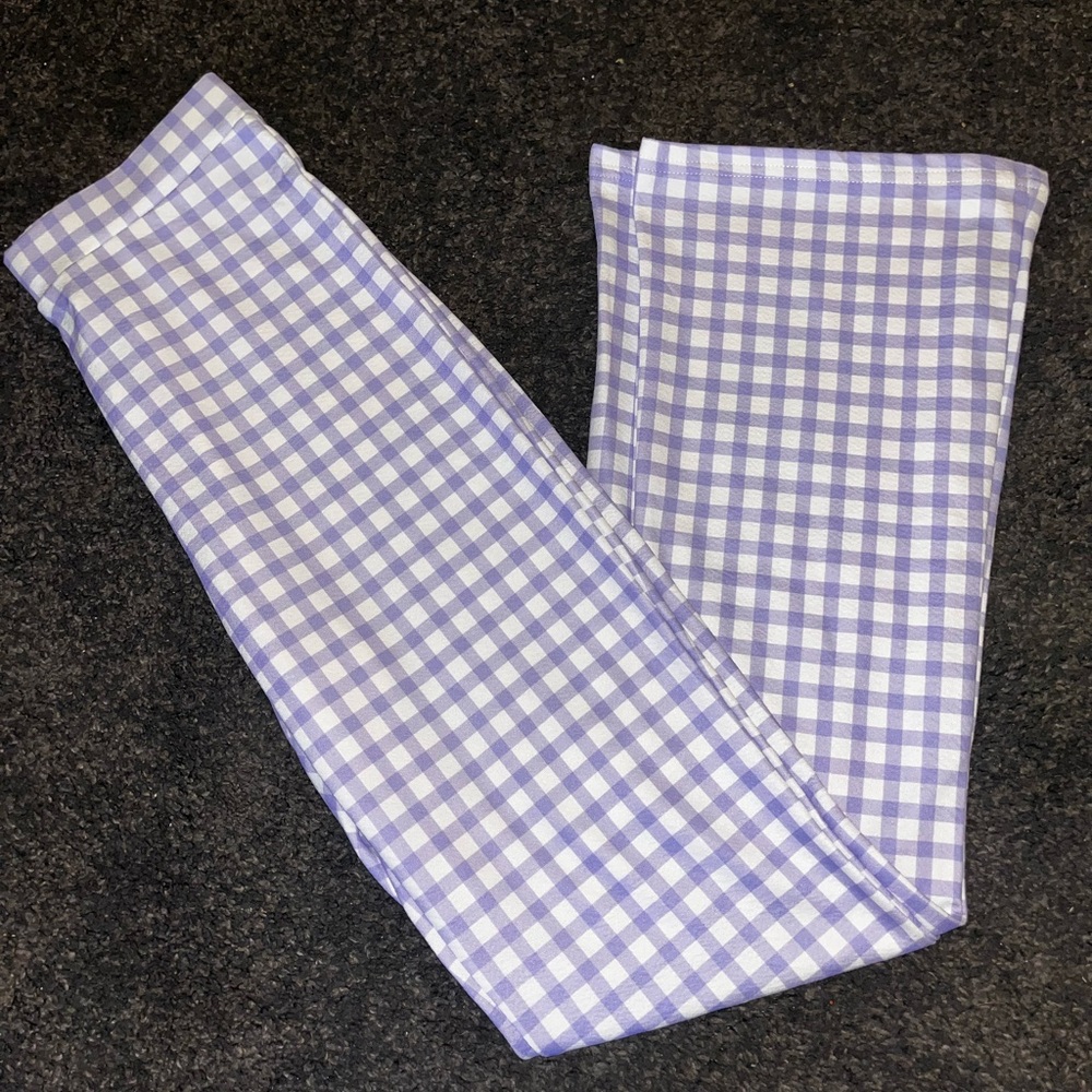 Purple checkered wide leg pants